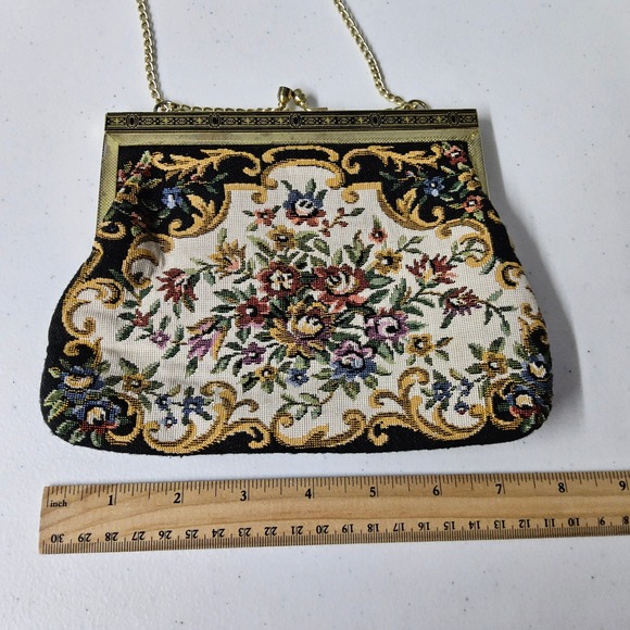 Vintage Floral Tapestry Handbag Gold Chain‎ Purse Evening Bag Made In China - Picture 9 of 10